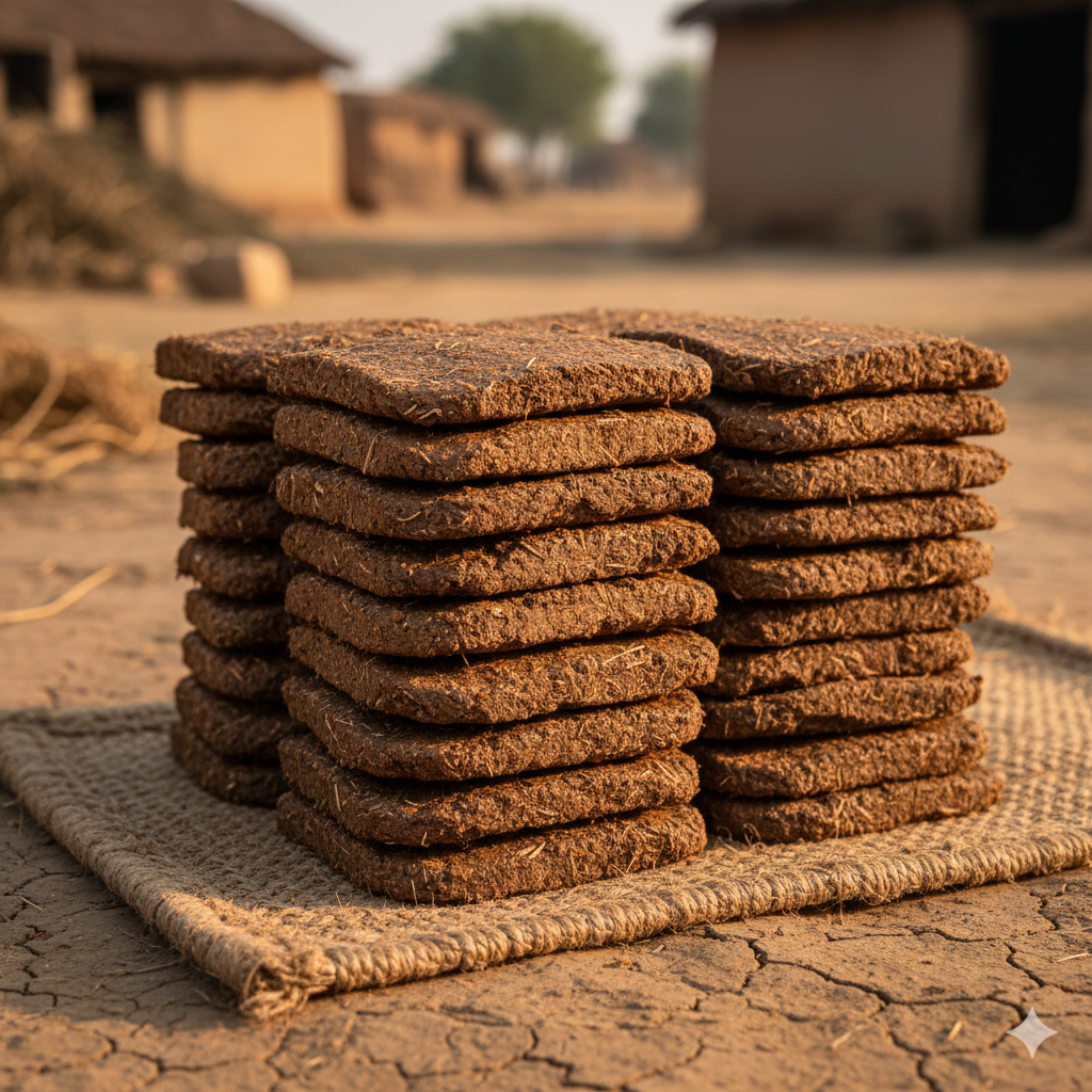 square flat cow dung cakes